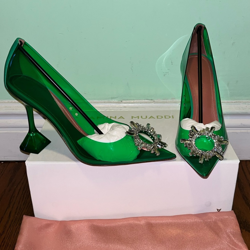 Amina Muaddi Begum 90mm Glass PVC Ornament Pumps - Sz 8 US / 38 EU